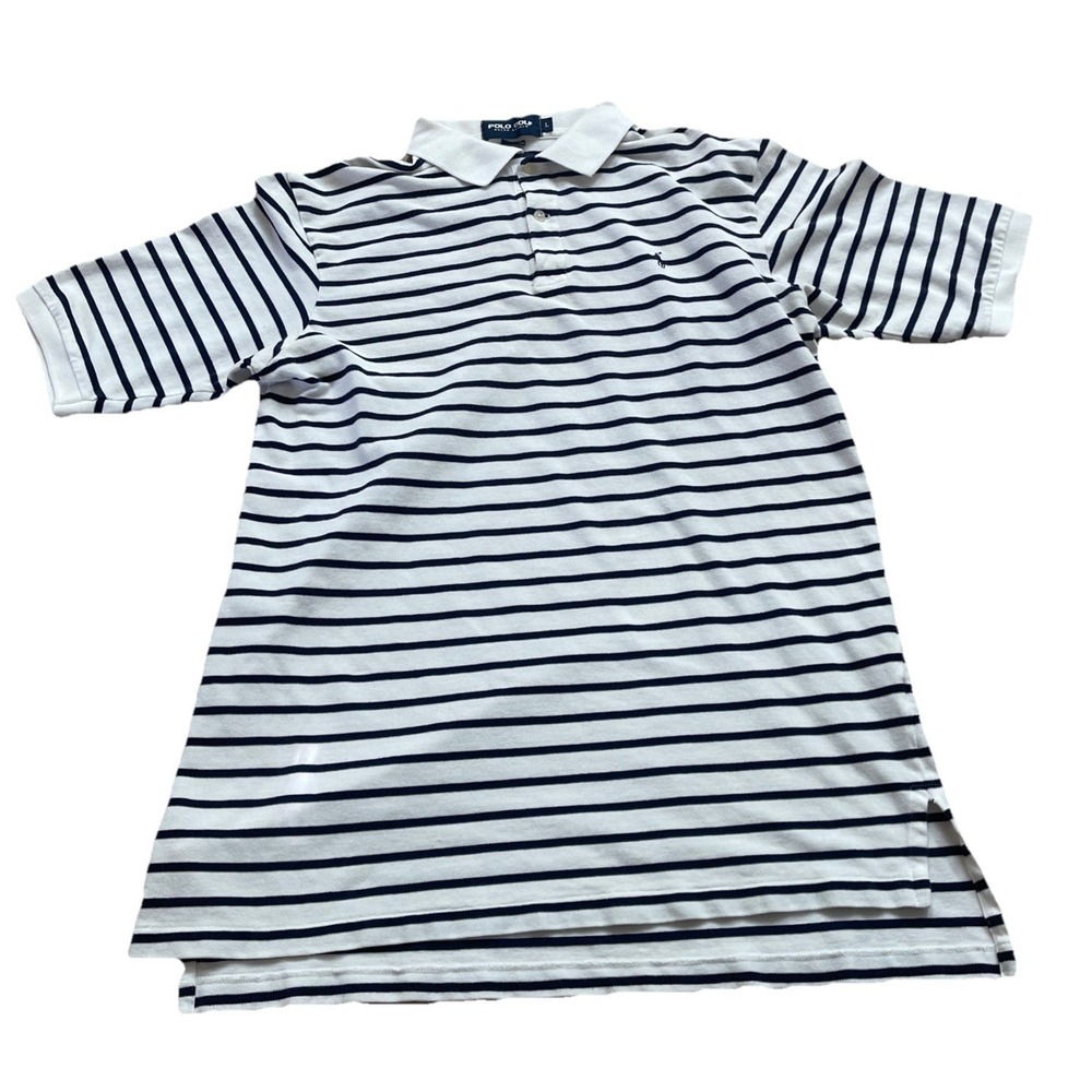 Ralph Lauren‎ Men's Polo Golf  Men's Large White Blue Striped Short Sleeve